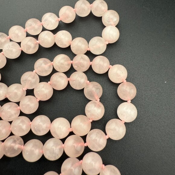 Pink Rose Quartz Gemstone Beaded Necklace Single Long Strand Polished Round Bead - Picture 5 of 6